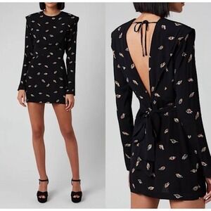 Rotate Birger Christensen Wanda Printed Black Mini‎ Dress Size 6 Party Cocktail